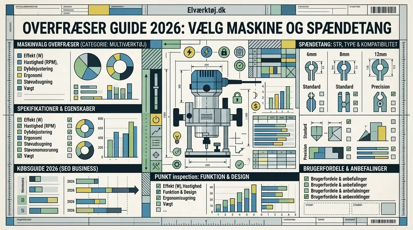 Overfræser guide 2026: Vælg maskine og spændetang